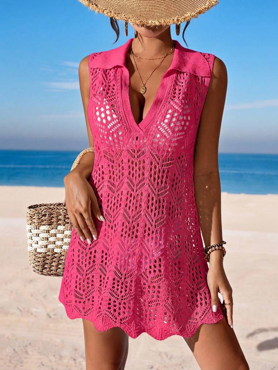Vestido de Crochê Longo com Recorte Vazado