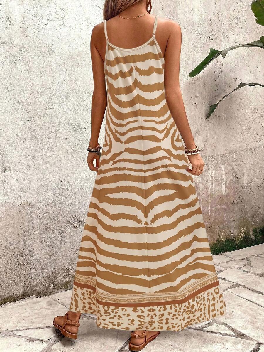 Vestido Longo Estampa de Onça com Alças Finas