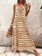 Vestido Longo Estampa de Onça com Alças Finas