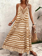 Vestido Longo Estampa de Onça com Alças Finas