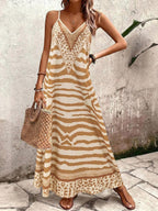 Vestido Longo Estampa de Onça com Alças Finas