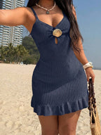 Vestido Saída de Praia Mini com Alças Finas e Babado