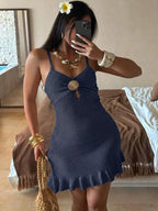 Vestido Saída de Praia Mini com Alças Finas e Babado