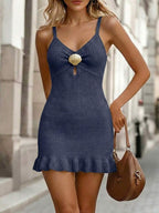 Vestido Saída de Praia Mini com Alças Finas e Babado