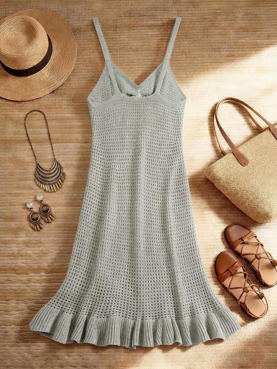 Vestido Saída de Praia Mini com Alças Finas e Babado