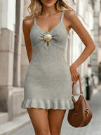 Vestido Saída de Praia Mini com Alças Finas e Babado