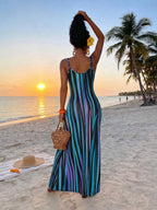 Vestido Maxi Boho de Alças com Costas Abertas e Bolsos