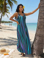Vestido Maxi Boho de Alças com Costas Abertas e Bolsos