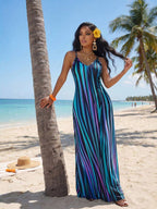 Vestido Maxi Boho de Alças com Costas Abertas e Bolsos