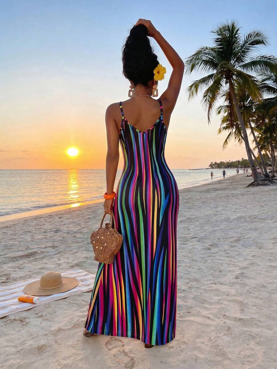 Vestido Maxi Boho de Alças com Costas Abertas e Bolsos
