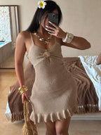 Vestido Saída de Praia Mini com Alças Finas e Babado - La Lecce