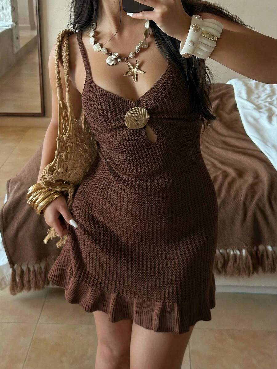 Vestido Saída de Praia Mini com Alças Finas e Babado - La Lecce