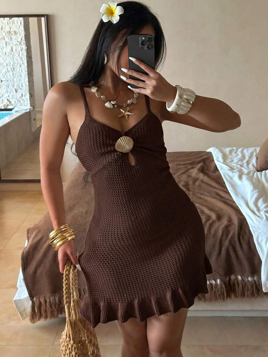 Vestido Saída de Praia Mini com Alças Finas e Babado - La Lecce