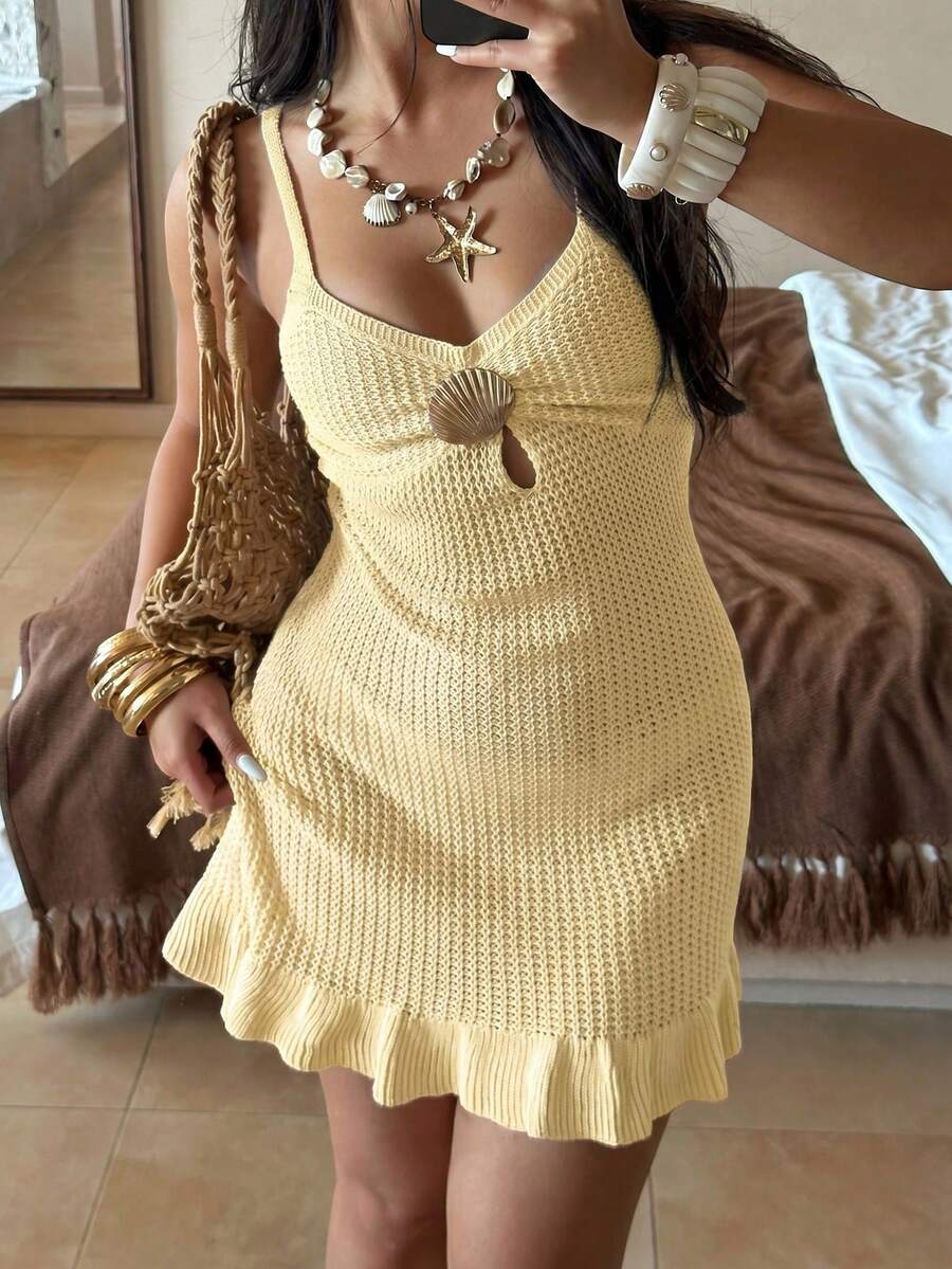 Vestido Saída de Praia Mini com Alças Finas e Babado - La Lecce