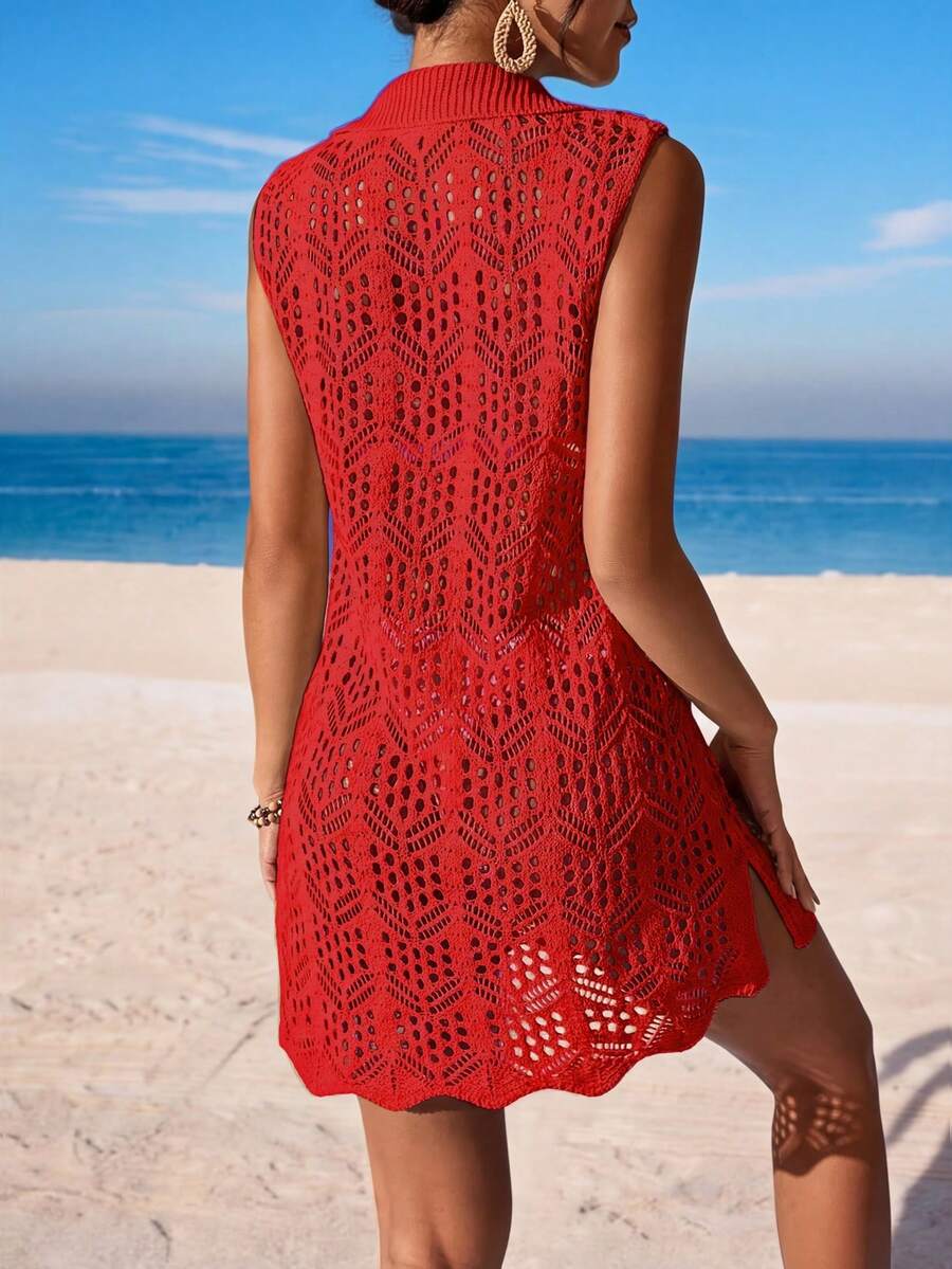 Vestido de Crochê Longo com Recorte Vazado