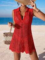 Vestido de Crochê Longo com Recorte Vazado