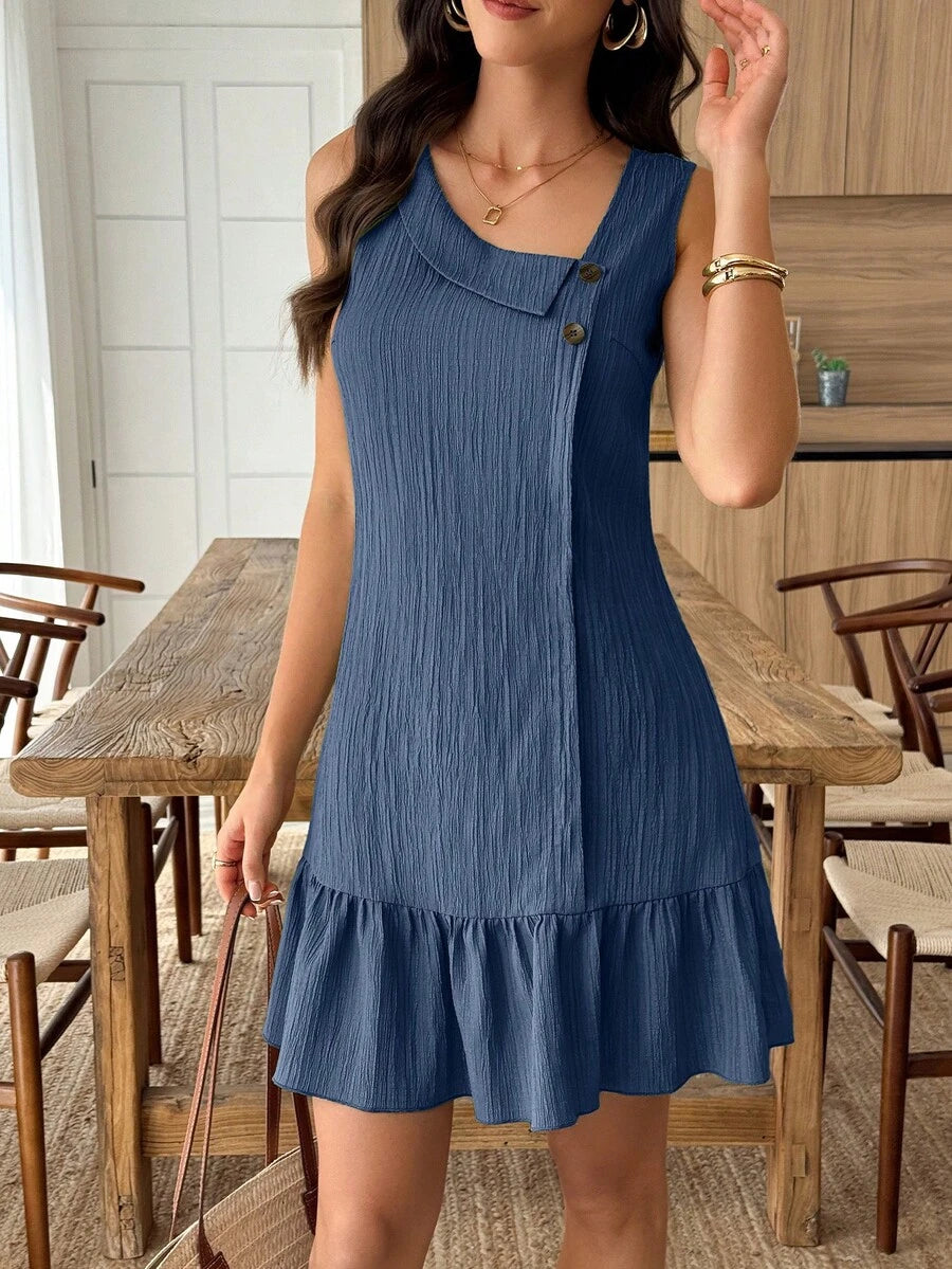 Vestido Midi Bata com Gola Assimétrica e Botões - La Lecce
