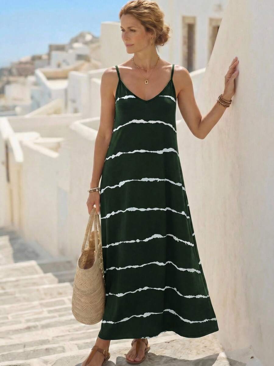 Vestido Longo de Malha com Estampa de Folhas de Coqueiro - La Lecce