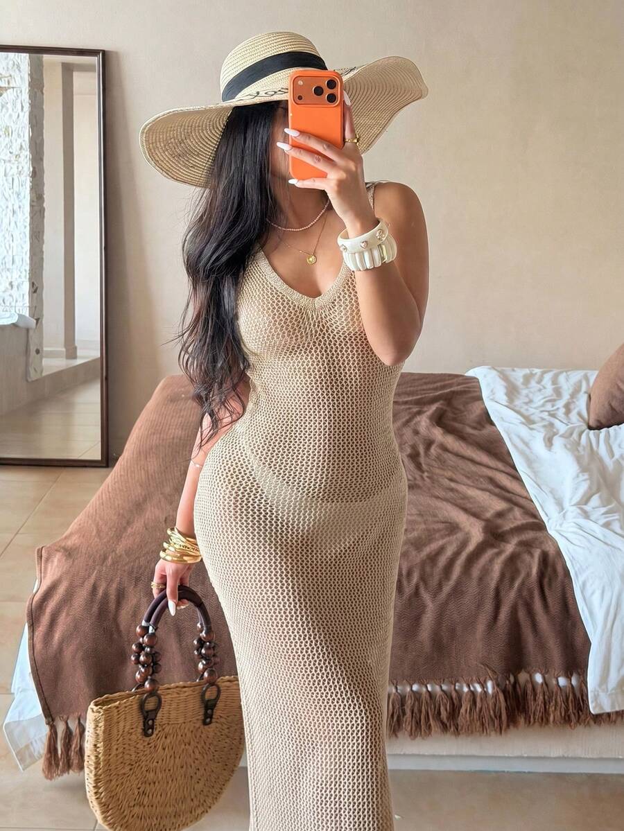 Vestido Saída de Praia em Tricô Sem Mangas