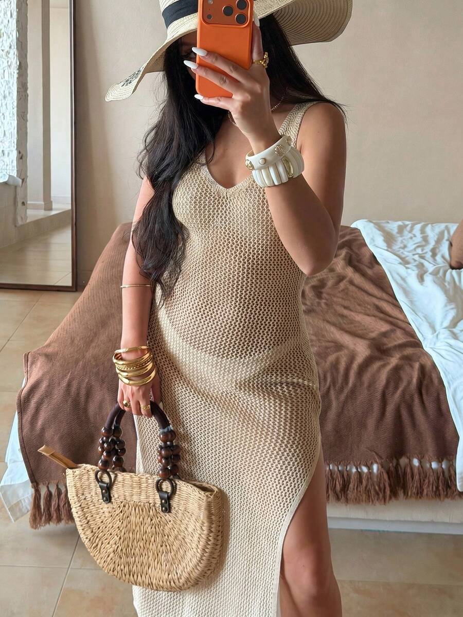 Vestido Saída de Praia em Tricô Sem Mangas