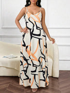 Vestido Maxi de Alças com Estampa Geométrica e Bolsos