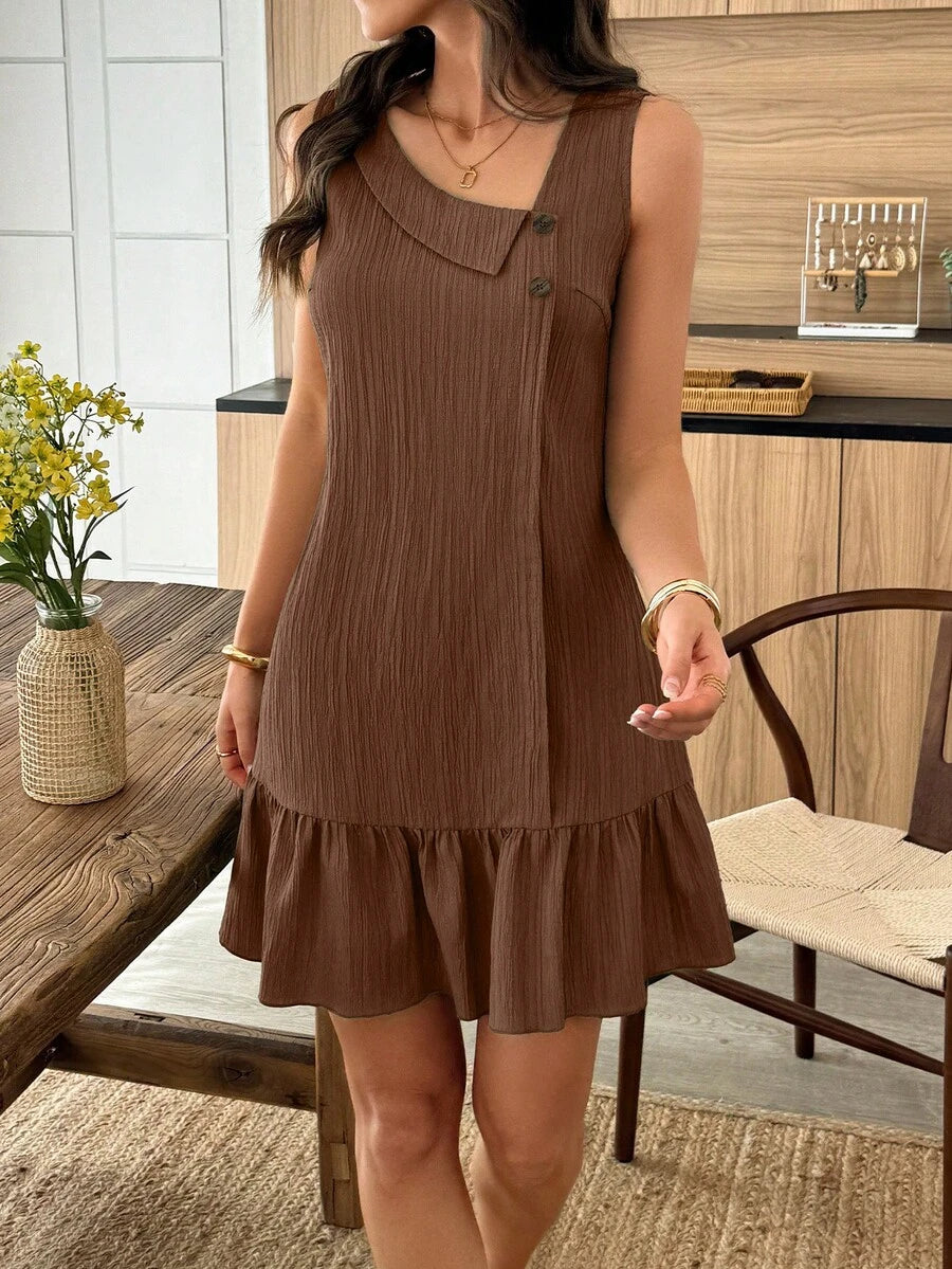 Vestido Midi Bata com Gola Assimétrica e Botões - La Lecce
