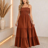 Vestido Longo Boho de Alças com Franzido em Camadas