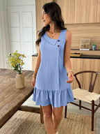 Vestido Midi Bata com Gola Assimétrica e Botões - La Lecce