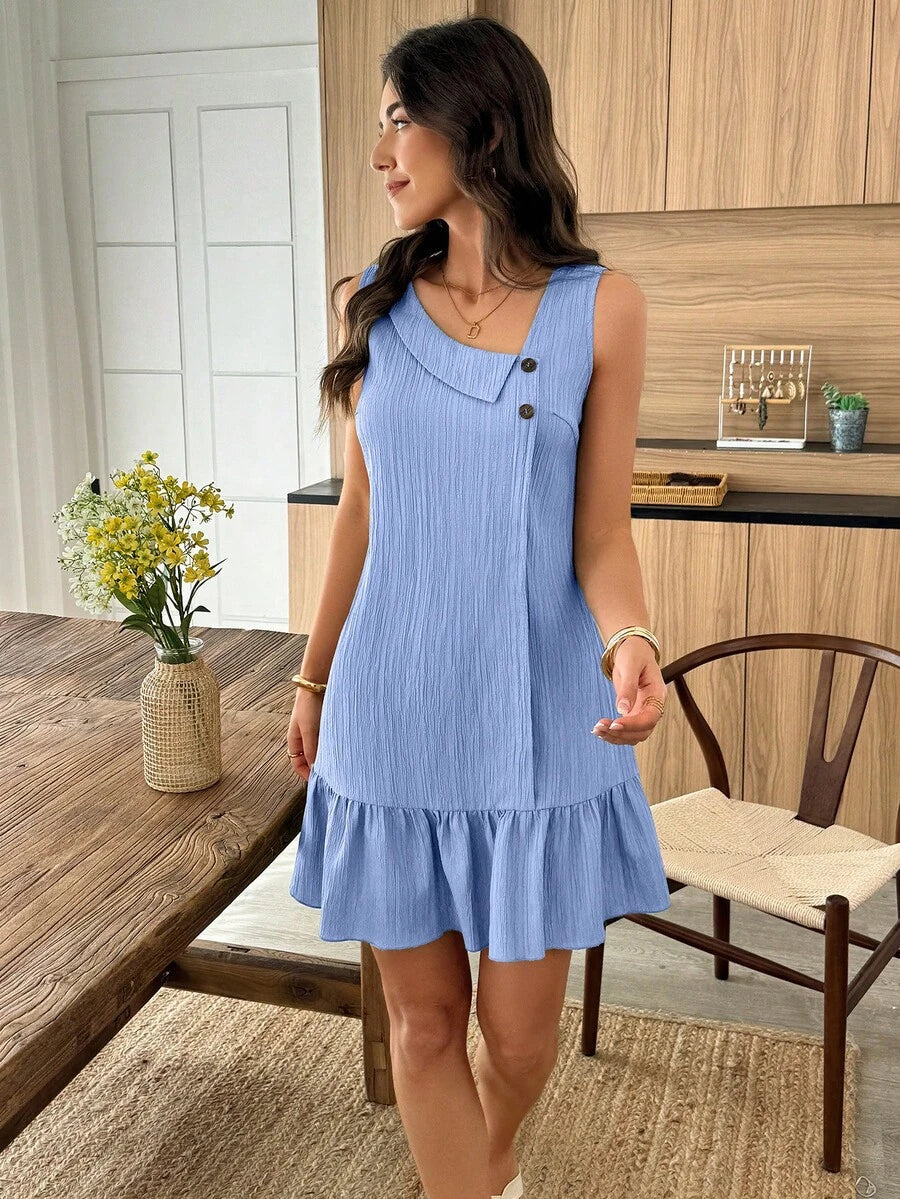 Vestido Midi Bata com Gola Assimétrica e Botões - La Lecce