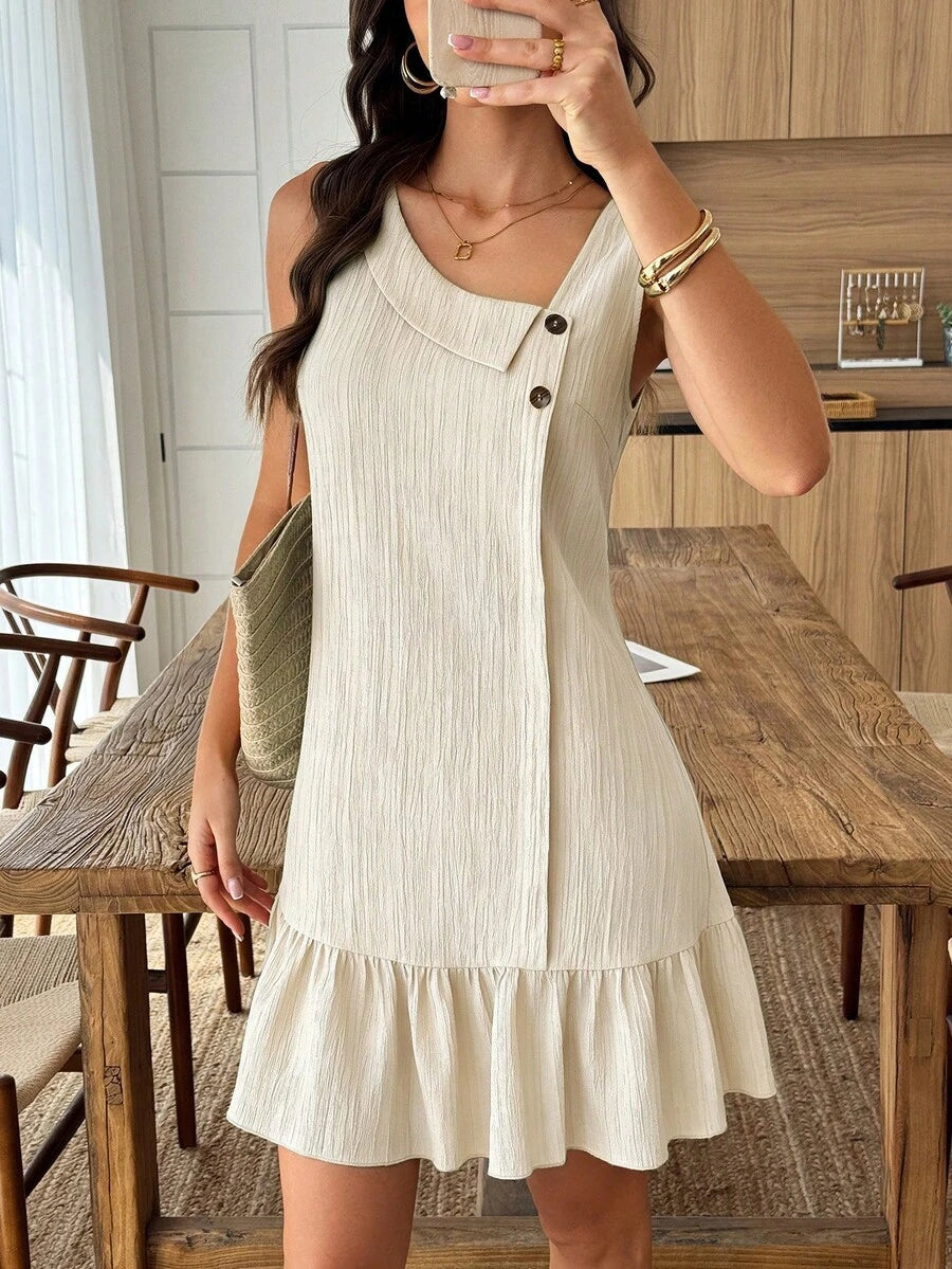 Vestido Midi Bata com Gola Assimétrica e Botões - La Lecce