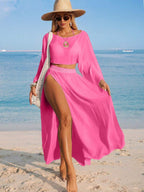 Conjunto de Praia 2 Peças com Cropped de Manga Longa e Saia com Fenda