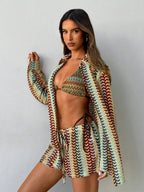 Conjunto de Praia 3 Peças com Camisa Listrada e Shorts