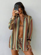 Conjunto de Praia 3 Peças com Camisa Listrada e Shorts