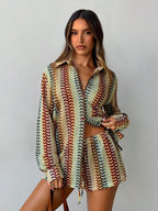Conjunto de Praia 3 Peças com Camisa Listrada e Shorts