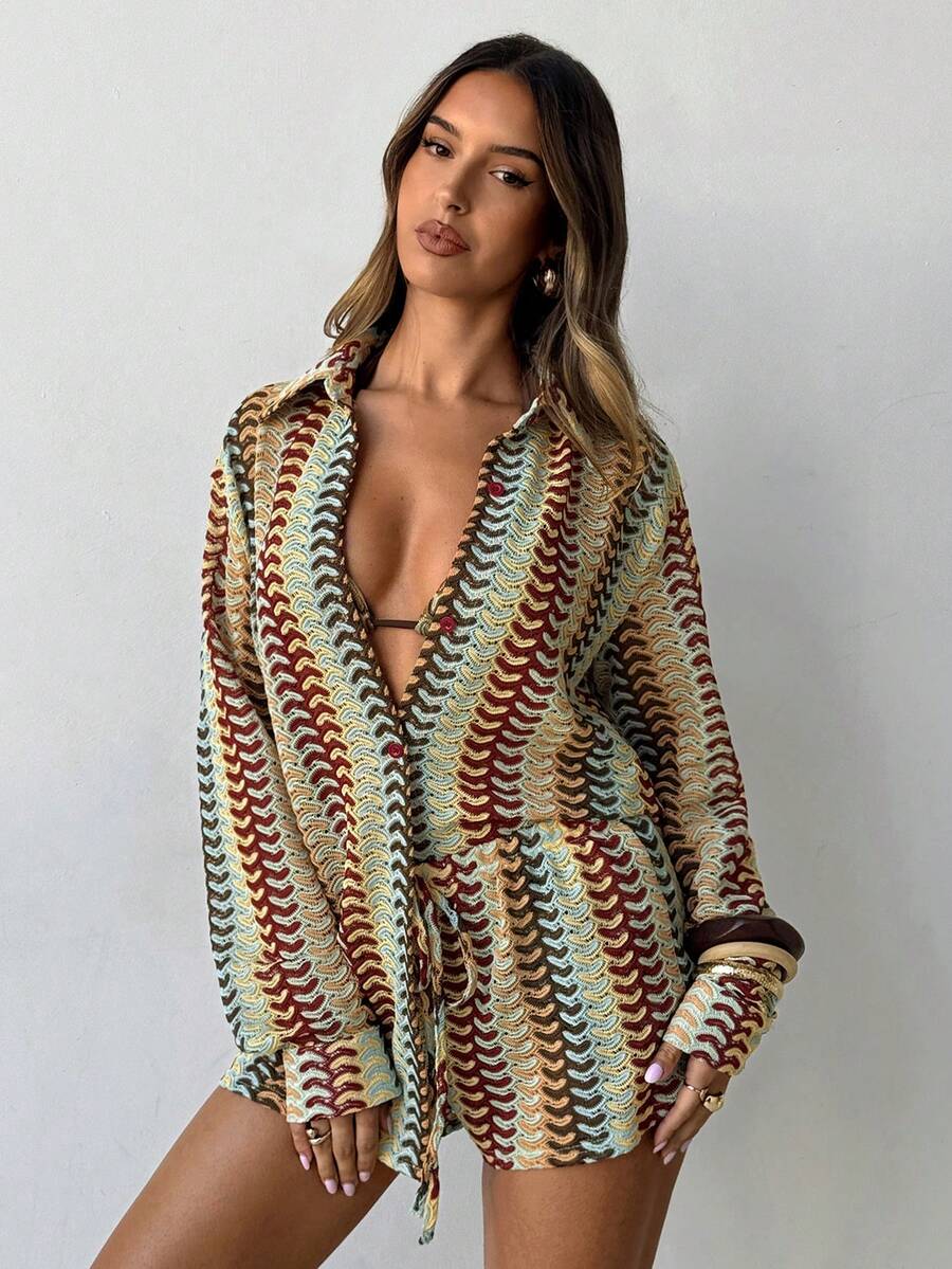 Conjunto de Praia 3 Peças com Camisa Listrada e Shorts