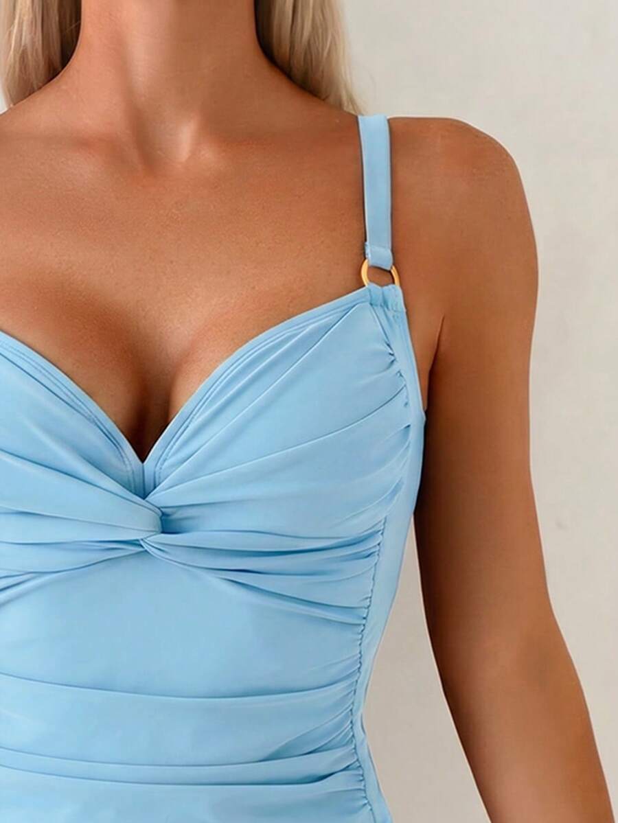 Tankini Franzido com Torção Frontal e Anel Metálico