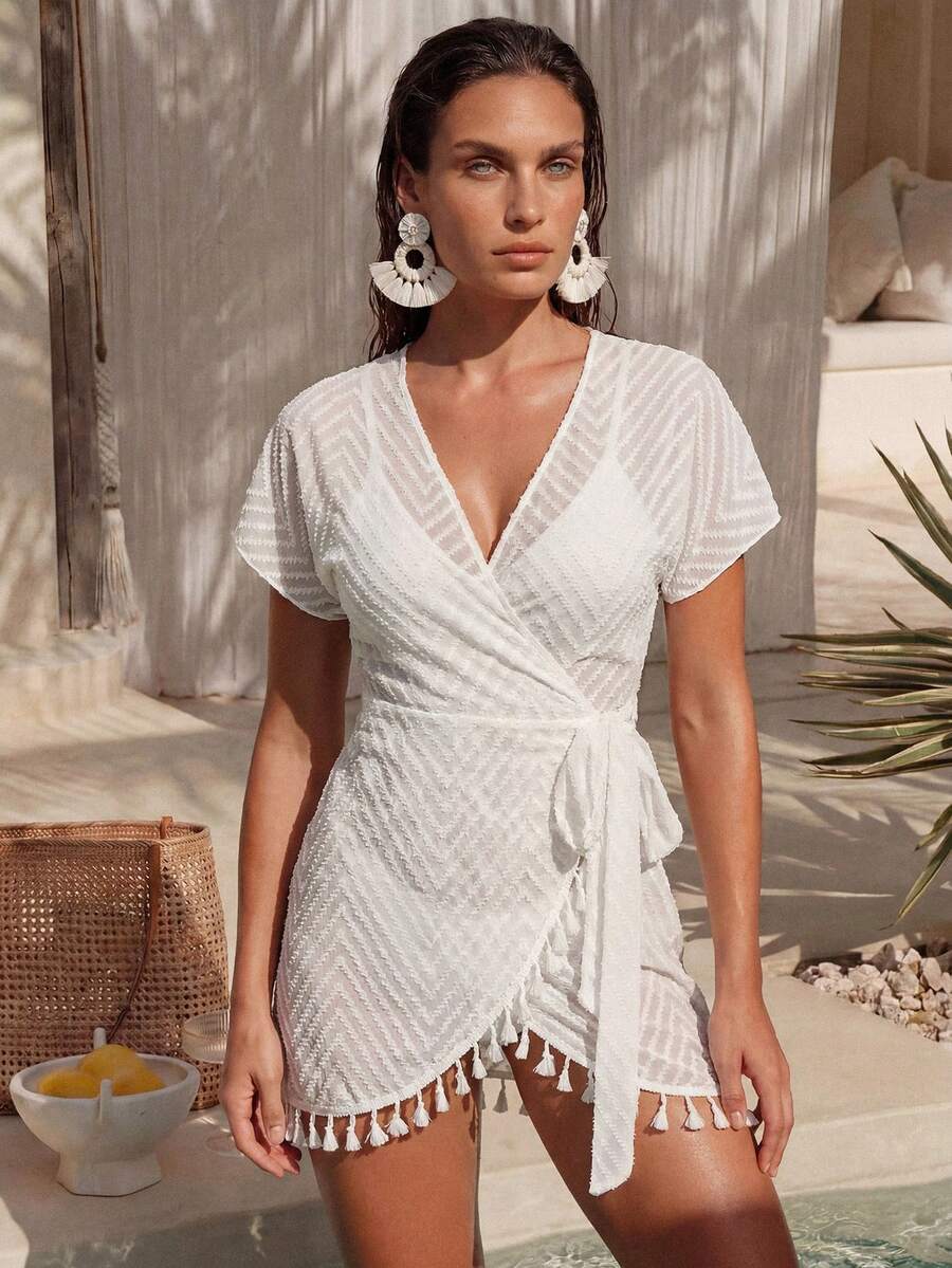 Saída de Praia Kimono com Amarração e Borlas - La Lecce