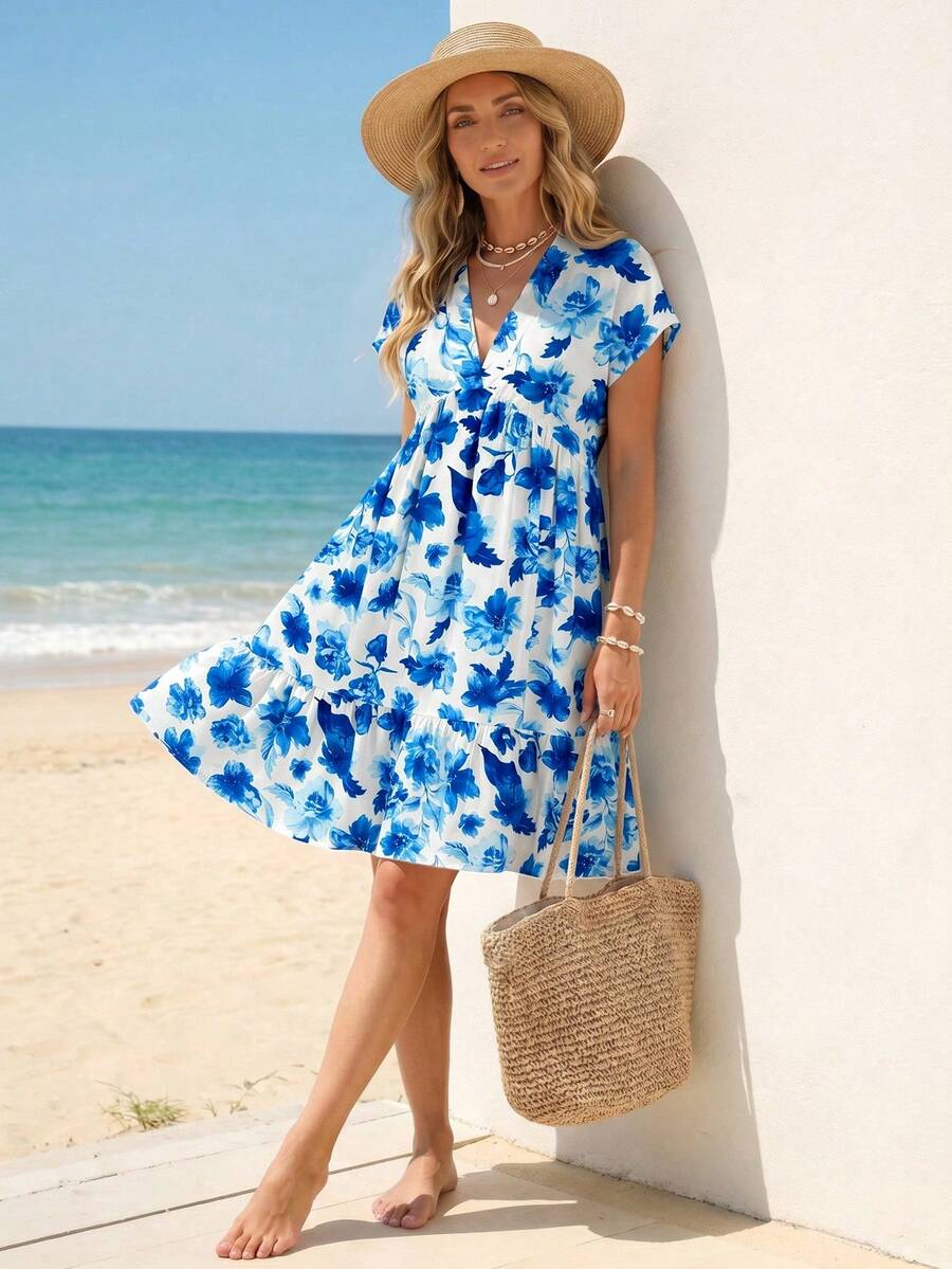 Vestido Curto Boho com Babado e Detalhe em Pompom - La Lecce