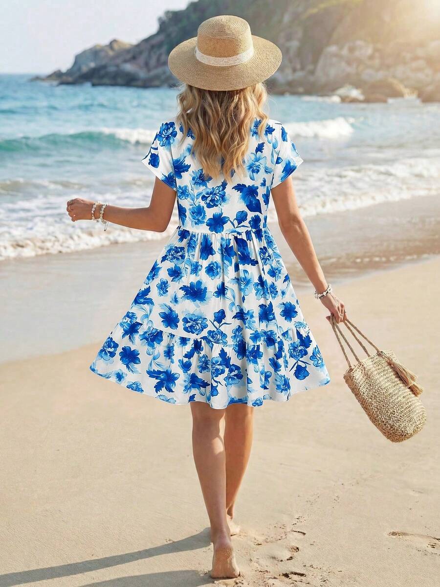 Vestido Curto Boho com Babado e Detalhe em Pompom - La Lecce