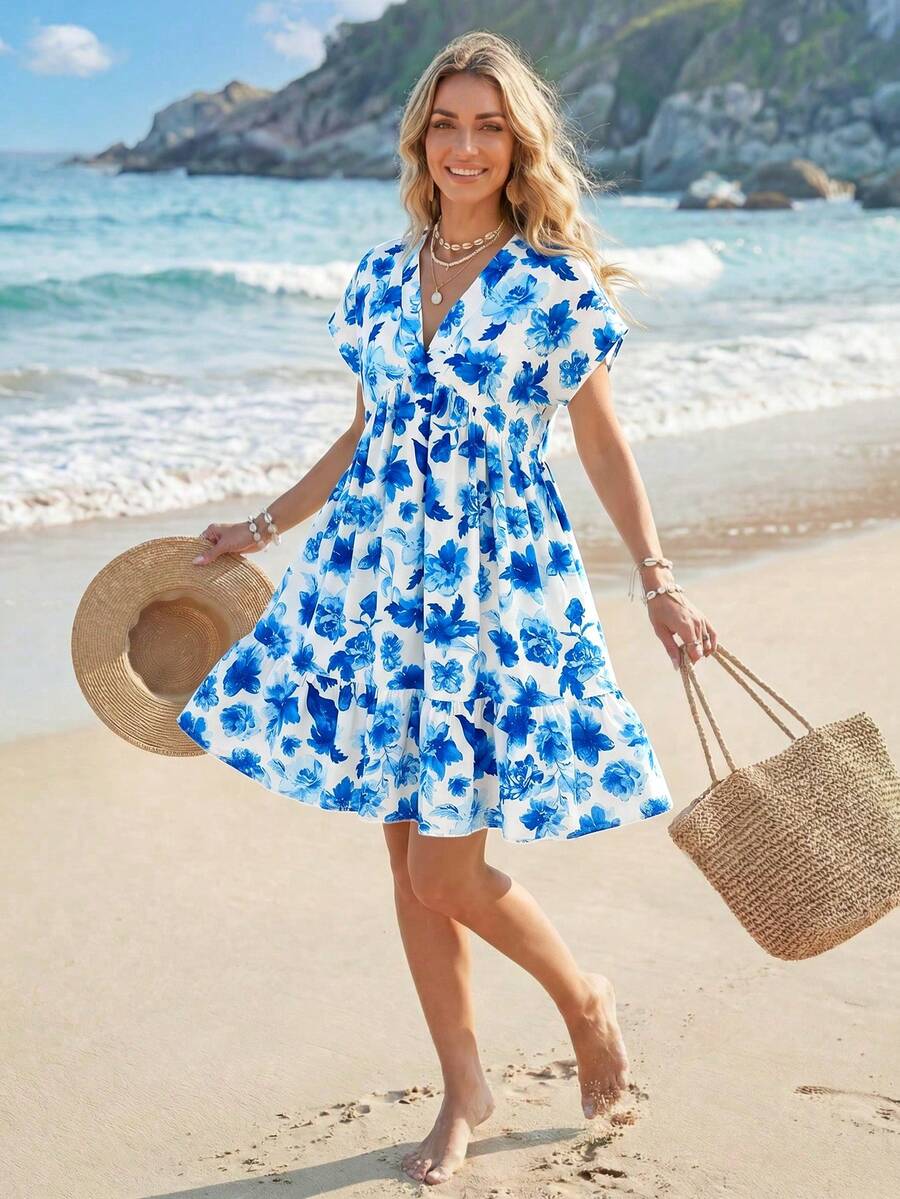 Vestido Curto Boho com Babado e Detalhe em Pompom - La Lecce