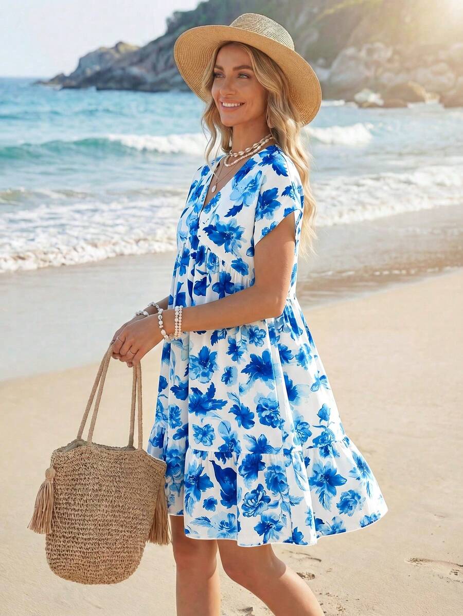 Vestido Curto Boho com Babado e Detalhe em Pompom - La Lecce