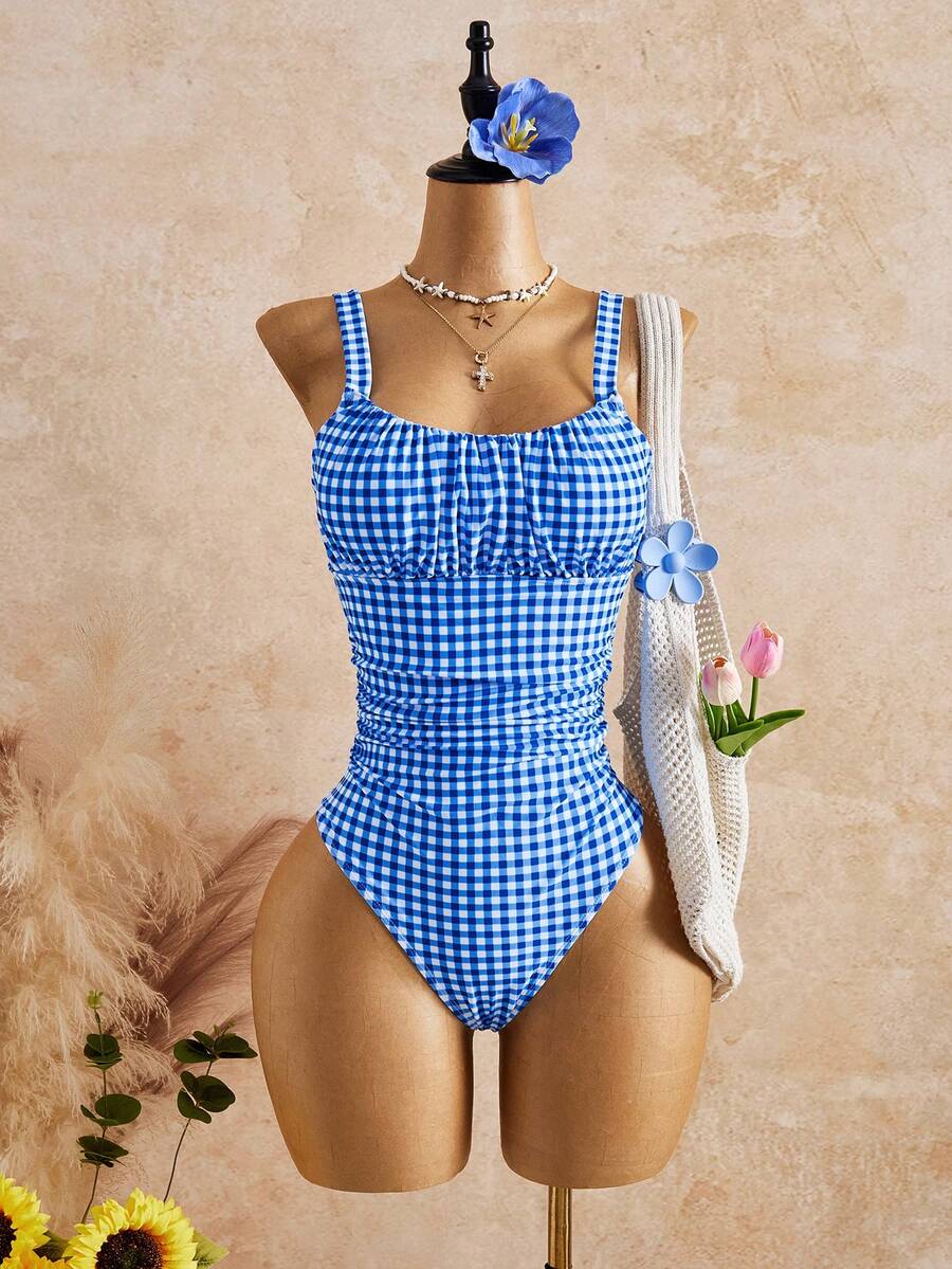 Maiô Retrô de Bolinhas com Franzido Frontal