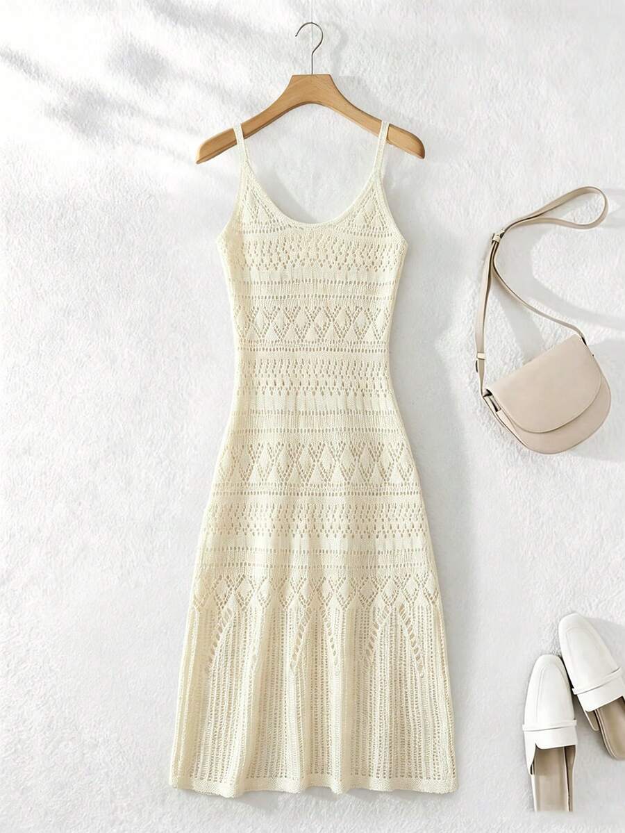 Vestido Saída de Praia Longo Transpassado em Tricô Vazado - La Lecce