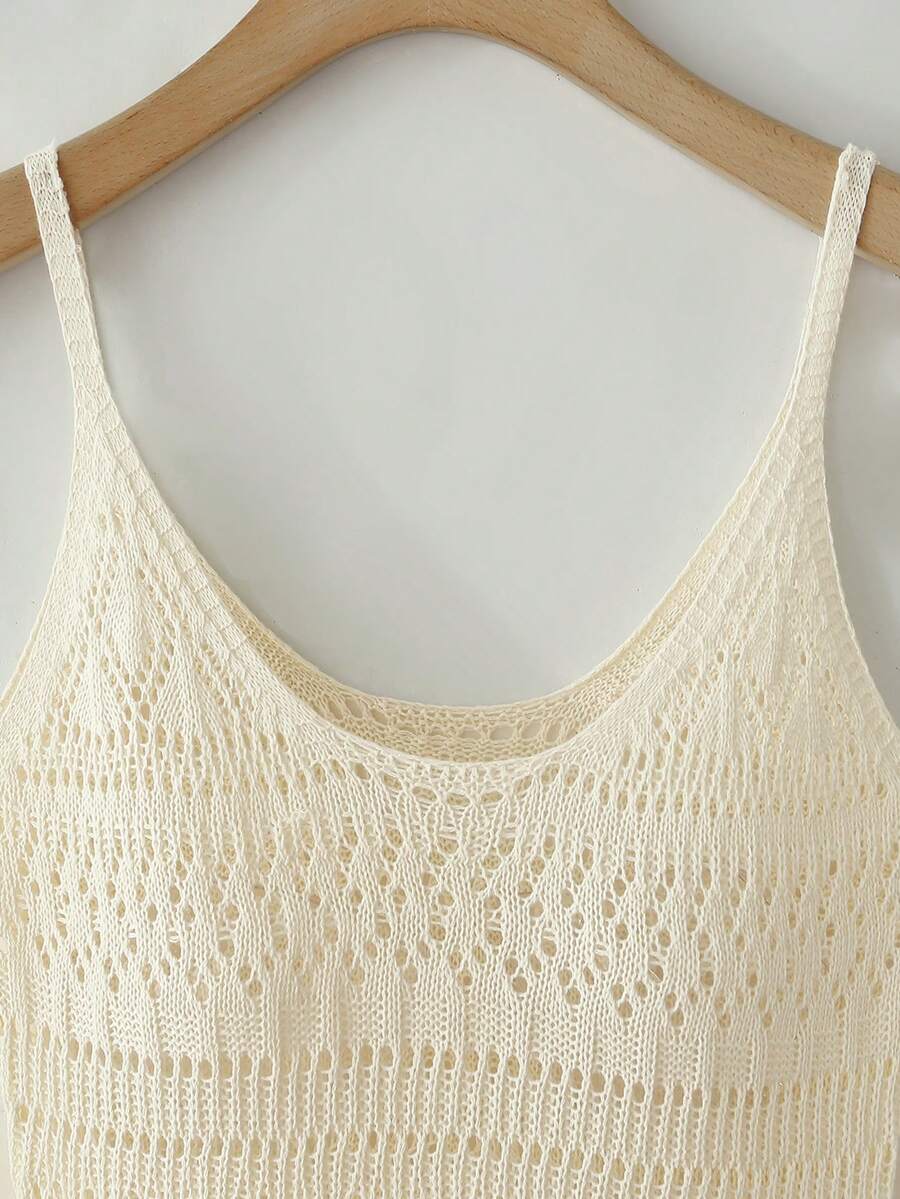 Vestido Saída de Praia Longo Transpassado em Tricô Vazado - La Lecce