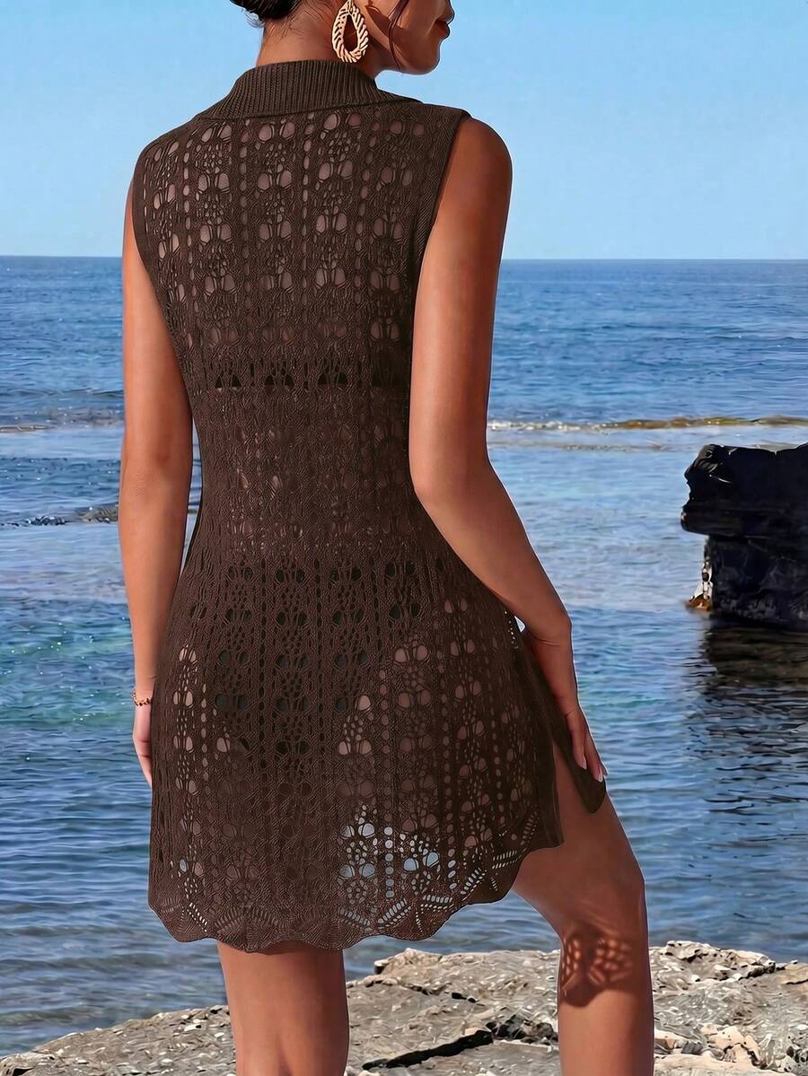 Vestido de Crochê Longo com Recorte Vazado