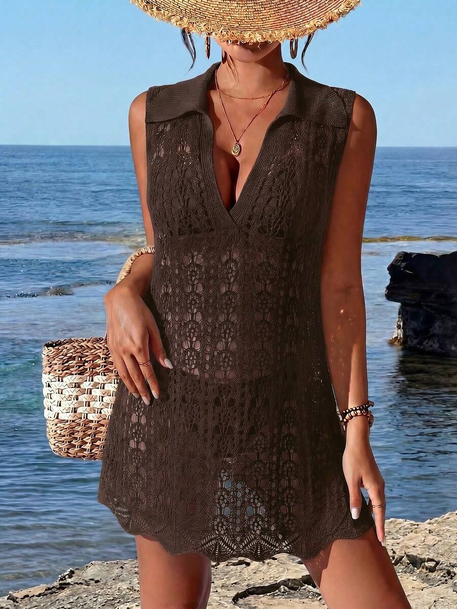 Vestido de Crochê Longo com Recorte Vazado
