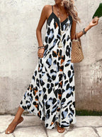 Vestido Longo Estampa de Leopardo com Costas Abertas - La Lecce