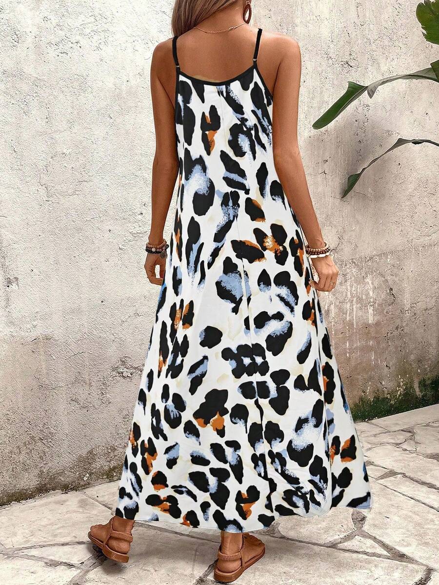 Vestido Longo Estampa de Leopardo com Costas Abertas - La Lecce