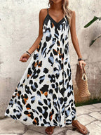 Vestido Longo Estampa de Leopardo com Costas Abertas - La Lecce