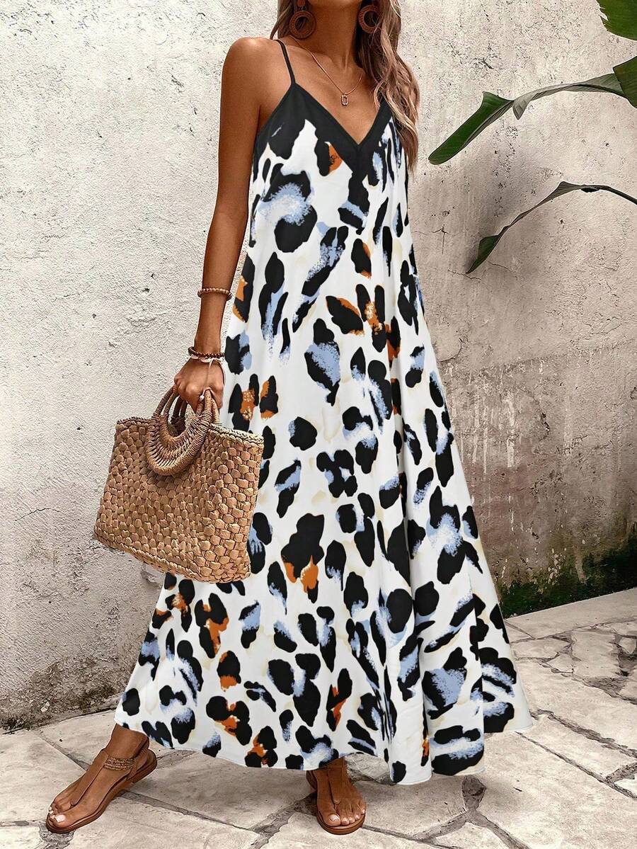 Vestido Longo Estampa de Leopardo com Costas Abertas - La Lecce